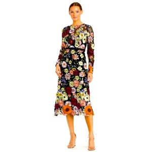 Black High Neck Floral Embroidered A-Line Dress